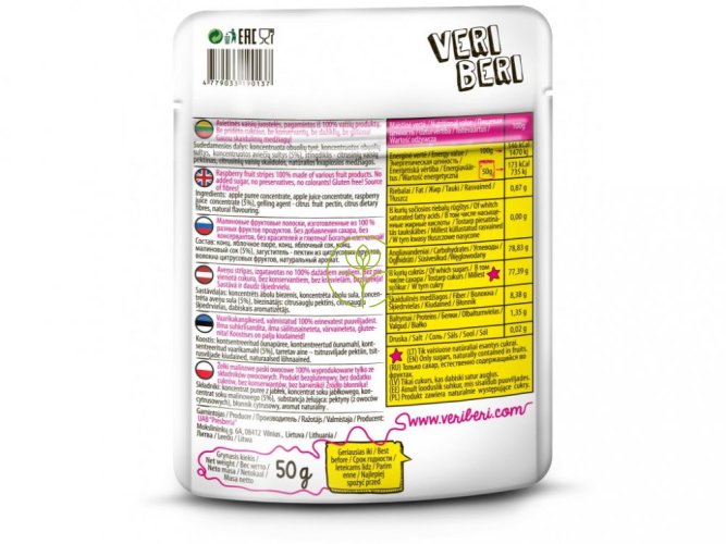 Veri Beri Ovocné stripsy Malina 50g